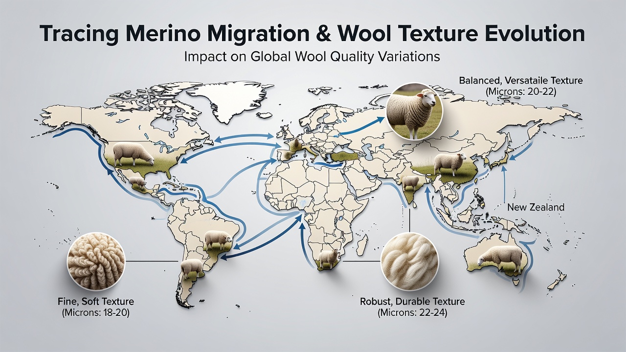 Tracing the Migration Patterns of Merino Sheep and Their Impact on Wool Texture Variations Across Continents